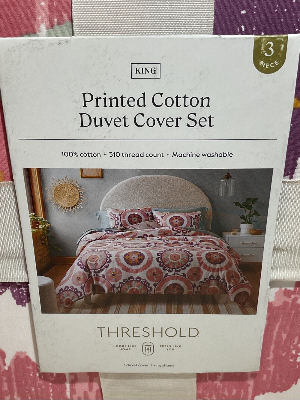 Threshold Floral Brushstroke Cotton Duvet Cover - Pink, Purple & Gold - Picture 2 of 6